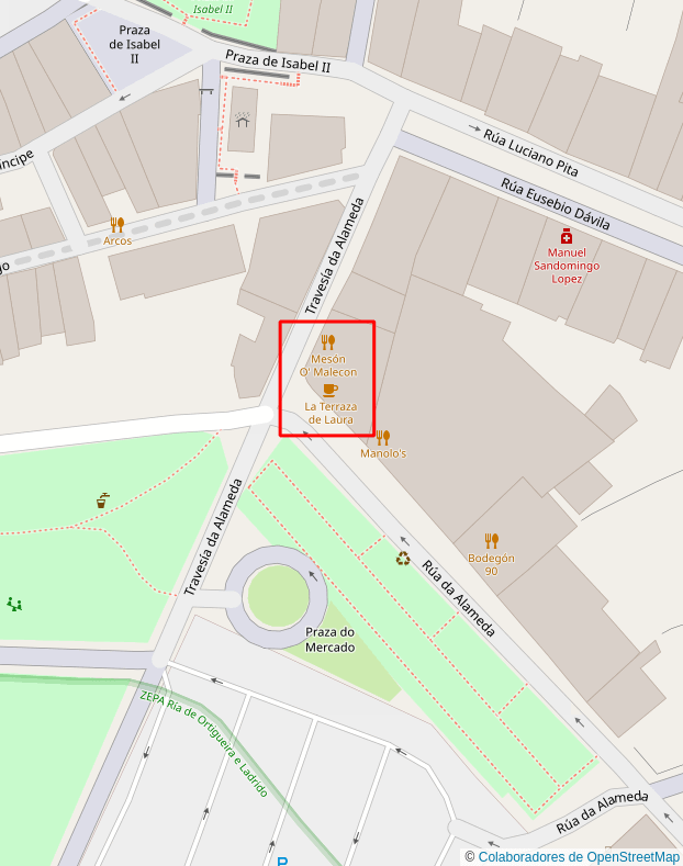 Mapa localización La Terraza de Laura y Mesón O'Malecón